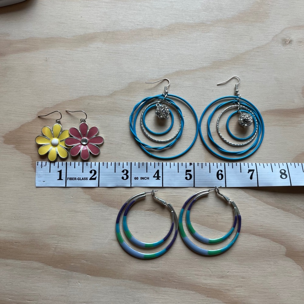 Mixed Fashion Earring Lot 3 unique pairs loops flowers jewels